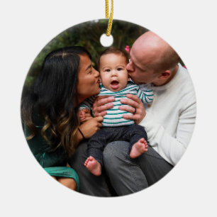 Custom Modern Family Photo Christmas Holiday Ceramic Ornament