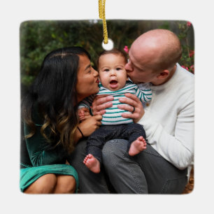 Custom Modern Family Photo Christmas Holiday  Ceramic Ornament
