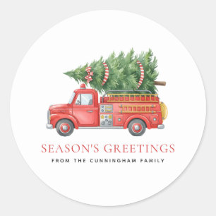 Custom Modern Firefighter Christmas Fire Truck  Classic Round Sticker