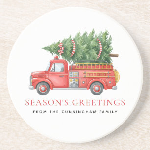 Custom Modern Firefighter Christmas Fire Truck Coaster