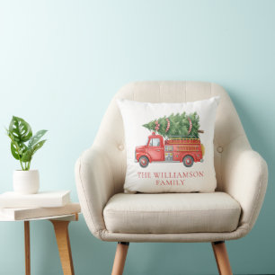 Custom Modern Firefighter Christmas Fire Truck Cushion