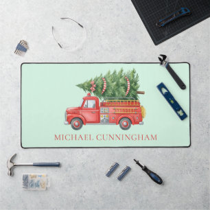 Custom Modern Firefighter Christmas Fire Truck Desk Mat