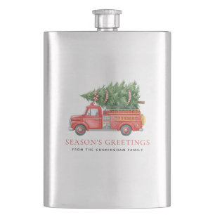 Custom Modern Firefighter Christmas Fire Truck Hip Flask