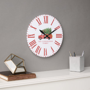 Custom Modern Firefighter Christmas Fire Truck  Large Clock