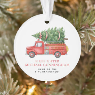 Custom Modern Firefighter Christmas Fire Truck Ornament