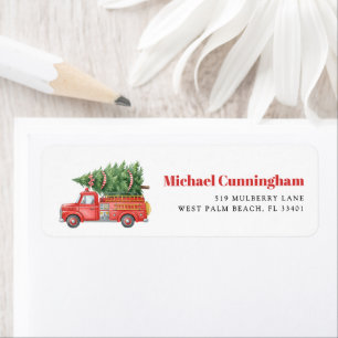 Custom Modern Firefighter Christmas Fire Truck Return Address Label