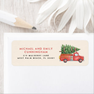 Custom Modern Firefighter Christmas Fire Truck Return Address Label
