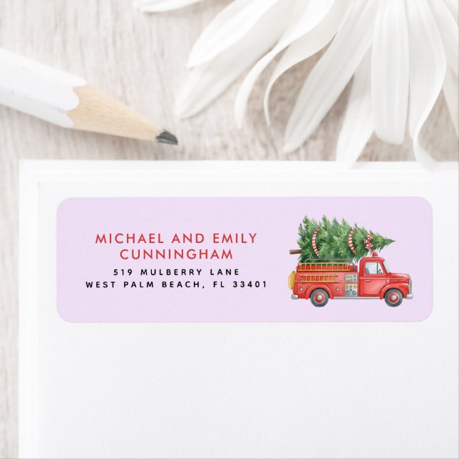 Custom Modern Firefighter Christmas Fire Truck  Return Address Label (Insitu)