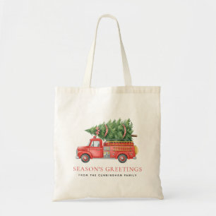 Custom Modern Firefighter Christmas Fire Truck Tote Bag