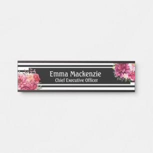 Custom Modern Floral Name Plate Office Door Sign