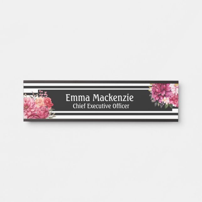 Custom Modern Floral Name Plate Office Door Sign (Front)