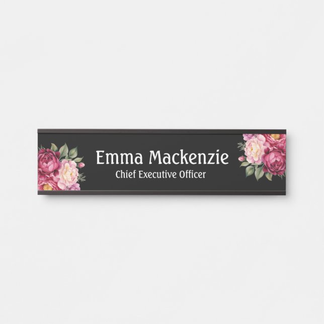 Custom Modern Floral Name Plate Office Door Sign (Front)