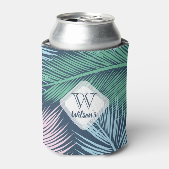 Custom modern floral tropical palm leaves pattern: can cooler (Can Front)