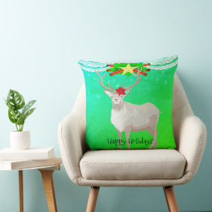 Custom Modern Fun Holiday Christmas Reindeer Green Cushion