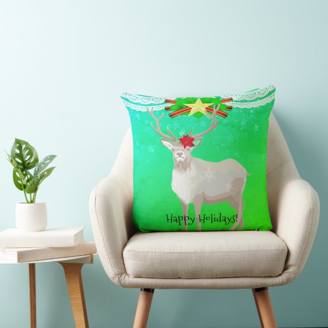 Custom Modern Fun Holiday Christmas Reindeer Green Cushion (Chair)