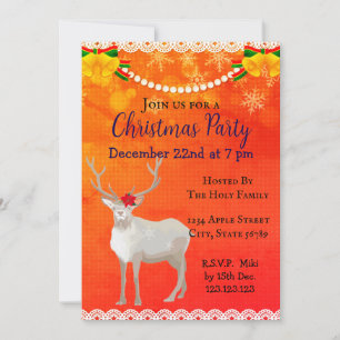 Custom Modern Fun Holiday Christmas Reindeer Red Invitation