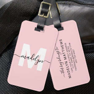 Custom Modern Girly Blush Pink Monogram Name Luggage Tag