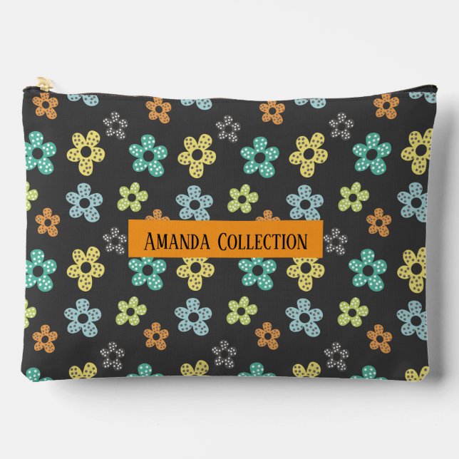 Custom modern girly floral pattern grey viory blue accessory pouch (Front)