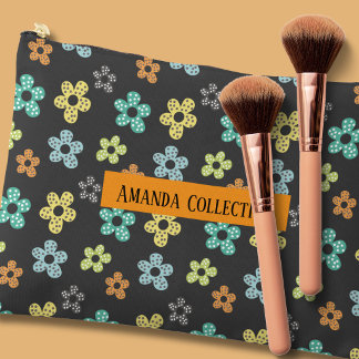 Custom modern girly floral pattern grey viory blue accessory pouch