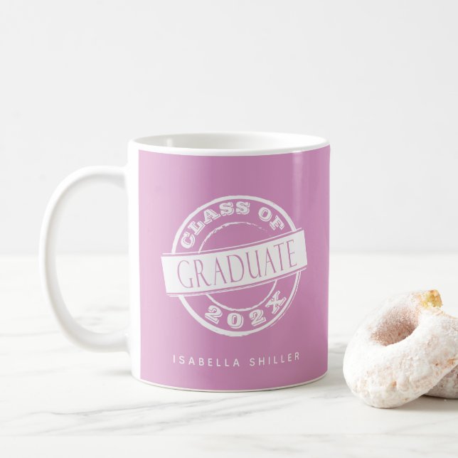 Custom Modern Girly Pink Graduate  Coffee Mug (With Donut)