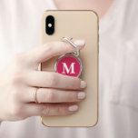 Custom Modern Girly Pink White Monogram Initial Phone Ring Stand<br><div class="desc">Custom, personalised, modern white monogram monogrammed on dark pink background, compact, slim design, removable (leaves no residue), silvertone metal phone ring holder and stand, featuring ring that rotates 360° and flips 180° to adjust for any angle needed for you to hold, hang, or prop your device. Simply type in your...</div>