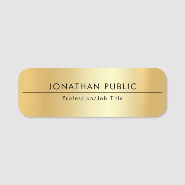 Custom Modern Glamour Gold Employee Template Name Tag (Front)