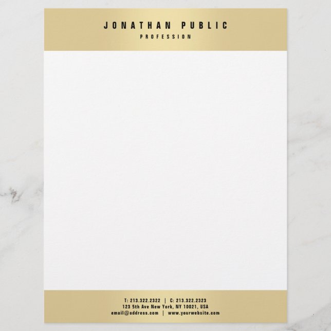 Custom Modern Gold Look Elegant Glamour Template Custom Letterhead (Front)