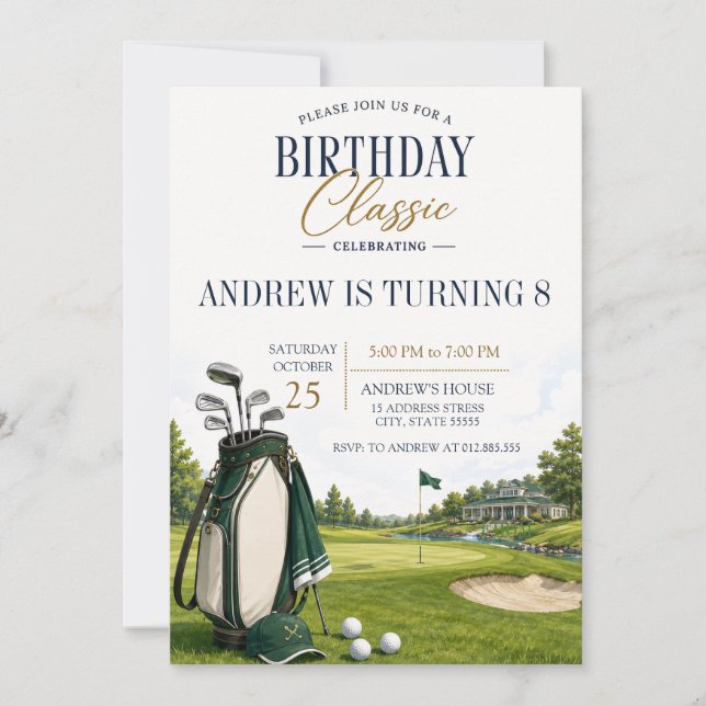 Custom modern Golf Birthday Invitation (Front)