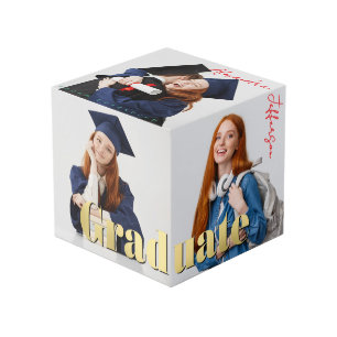 Custom Modern Graduation Photo Keepsake Typography Cube
