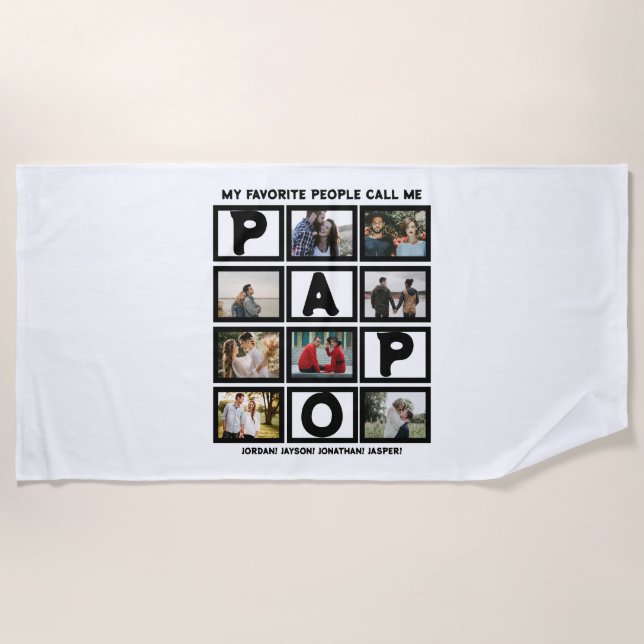 Custom Modern Grandpa Papo 8 Photo Collage Beach Towel (Front)
