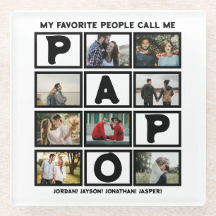 Custom Modern Grandpa Papo 8 Photo Collage Glass Coaster