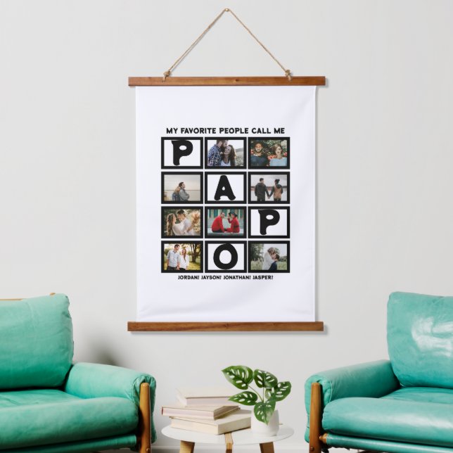 Custom Modern Grandpa Papo 8 Photo Collage Hanging Tapestry (Living Room)