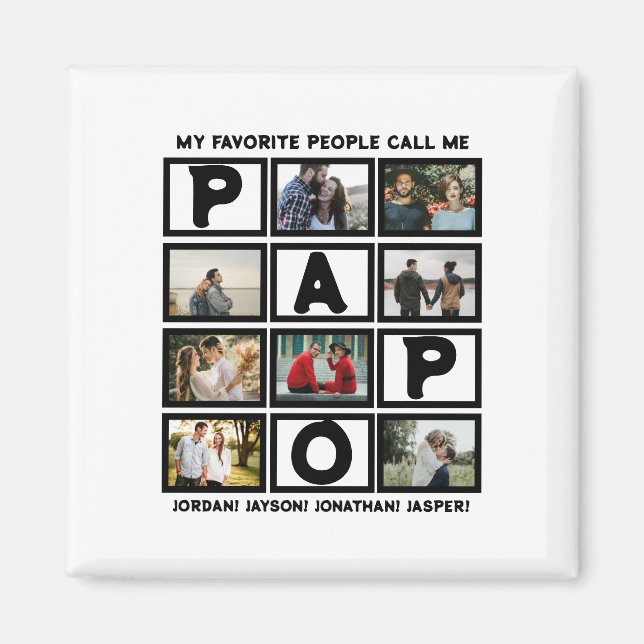 Custom Modern Grandpa Papo 8 Photo Collage Magnet (Front)