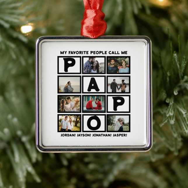 Custom Modern Grandpa Papo 8 Photo Collage Metal Ornament (Tree)