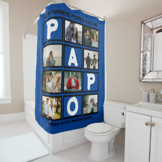 Custom Modern Grandpa Papo 8 Photo Collage Shower Curtain