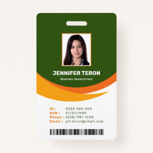 Custom Modern Green Employee ID Card with barcode ID Badge