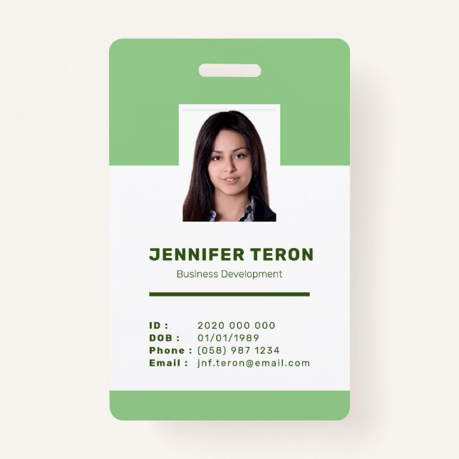 Custom Modern Green Employee ID Card with barcode ID Badge (Front)