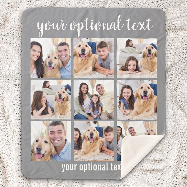 Custom Modern Grey 9 Photo Collage Sherpa Blanket (Creator Uploaded)