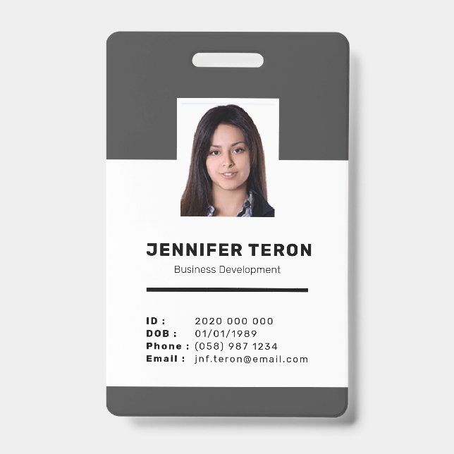 Custom Modern Grey Employee ID Card with barcode Badge (Front)