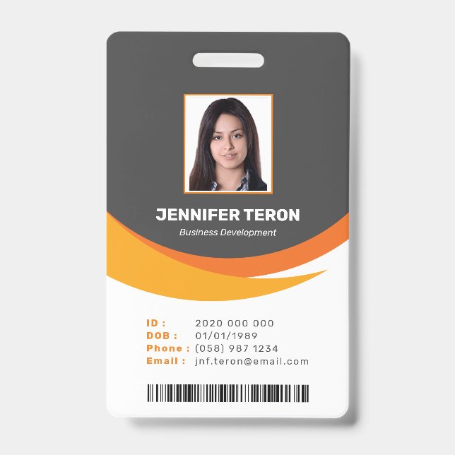 Custom Modern Grey Employee ID Card with barcode Badge (Front)