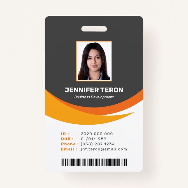 Custom Modern Grey Employee ID Card with barcode ID Badge (Front)
