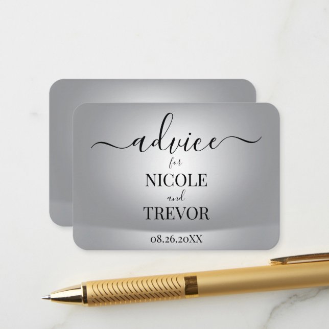 Custom Modern Grey Wedding Advice Card (Front/Back In Situ)