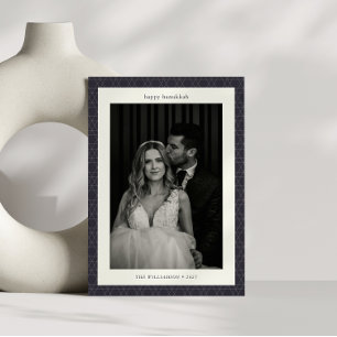 Custom Modern Hanukkah Star Navy Blue Two Photo  Holiday Card