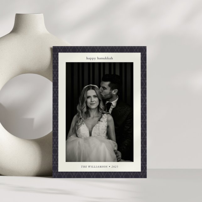 Custom Modern Hanukkah Star Navy Blue Two Photo  Holiday Card (Creator Uploaded)