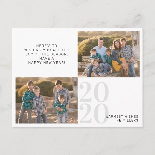 Custom Modern Happy New Year Message 2020 Photo Holiday Postcard (Front)