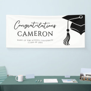 Custom Modern Hat and Tassel Graduation Party Banner