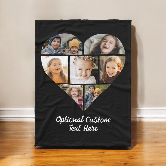 Custom Modern Heart Photo Instagram Collage Fleece Blanket (Creator Uploaded)