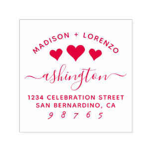 Custom Modern Hearts Names & Return Address Self-inking Stamp