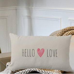 Custom Modern Hello LOVE Valentines Couple Gift Lumbar Cushion