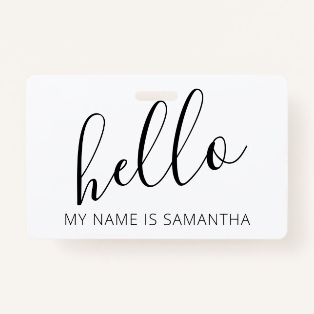 Custom Modern Hello Name ID Badge (Front)